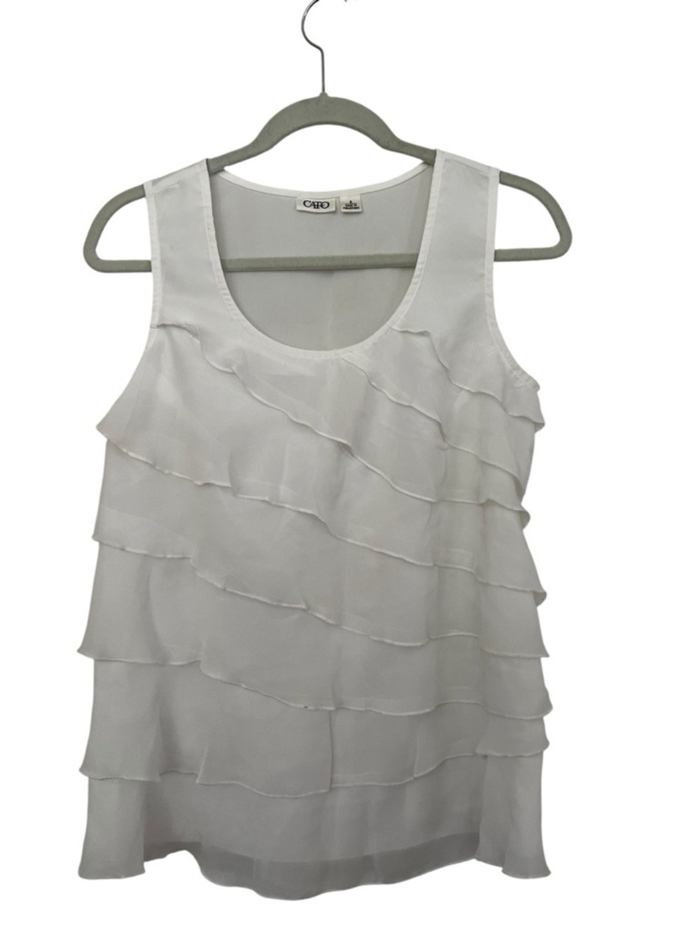 Cato White Women’s Sleeveless Ruffle Tiered Scoop Neck Blouse Size Small